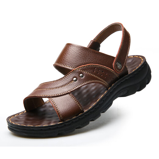 Fat donglai dl même sandales pour les hommes en été 2025 Nouveau à double usage décontracté, portez en cuir authentique Sole Sole d'âge moyen 12129 Black 38 Men __ First Cose Cowhide
