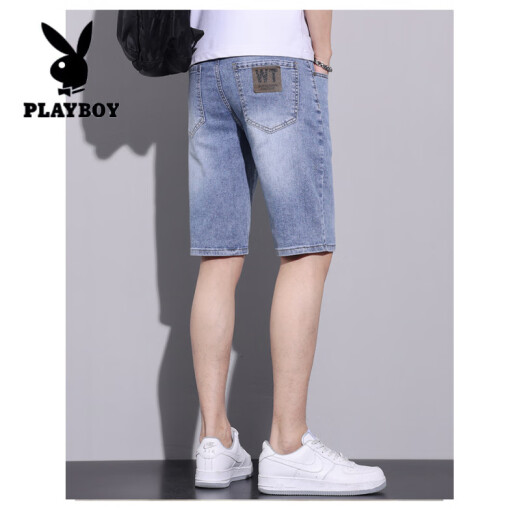 花花公子（PLAYBOY）2025夏季薄款牛仔短裤男五分裤子修身直筒弹力百搭潮流休闲中裤 867-1浅蓝 28 码  [腰围2尺1]