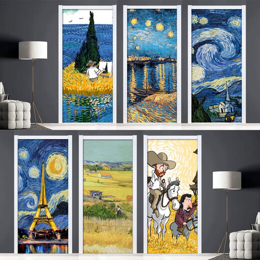 Fantasy van Goghs Sternenhimmel Ölmalerei berühmte Maltürsticker Renovierter selbstklebender ganzer Schlafsaal Wand Dekorative Glasgarderobe Tür Mt3291 Weiß Kleber klein
