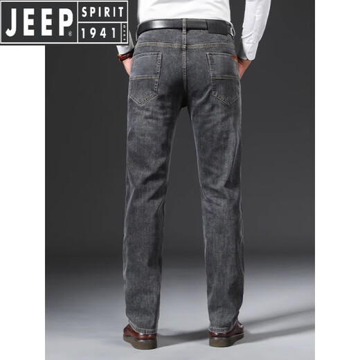 JEEP SPIRIT Jeep Jeep Men's Summer Men's Pants Loose Straight High-End Elastic Middle-aged Deep Elastic Long Trousers Spring and Autumn Black Gray-679- 29 Size [Wait circumference 2.2 feet]