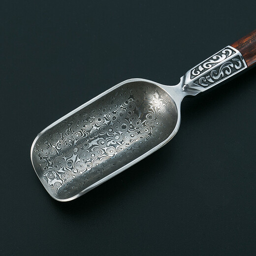 Rongshantang Mingyang Damascus steel tea spoon copper tea ebony Kung Fu tea set accessories copper head snake grain wood Damascus tea spoon