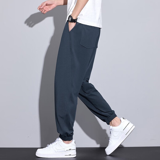 MONTAGUT冰丝男裤夏季薄款宽松束脚哈伦潮牌运动九分休闲裤子男款2025新款 ba_6625深灰品质升级 M