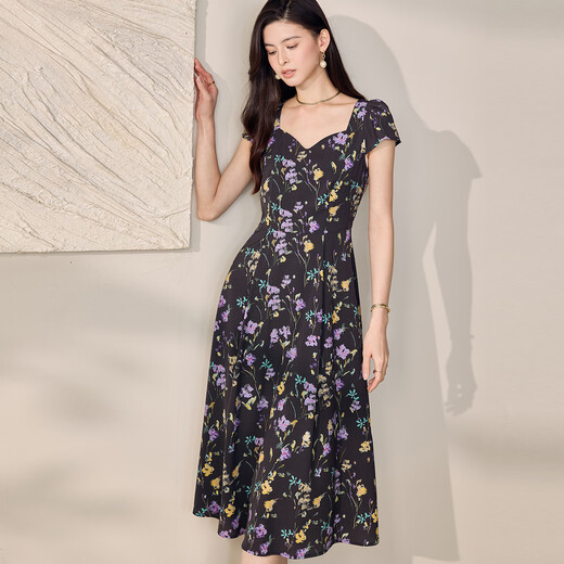 
ROEYSHOUSE French Puff Sleeve Large Sling Dress 2025 Summer New Temperament Beautiful Printed Mid-Long Dress 12107 Color XL