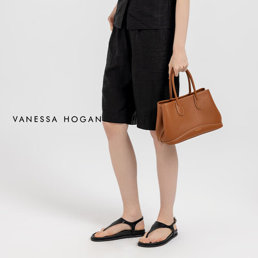 VANESSA HOGAN【高端线新品】VH女包颂意花园包中号头层牛皮轻奢小众手提斜挎包 坚果棕 (附赠精美礼盒)