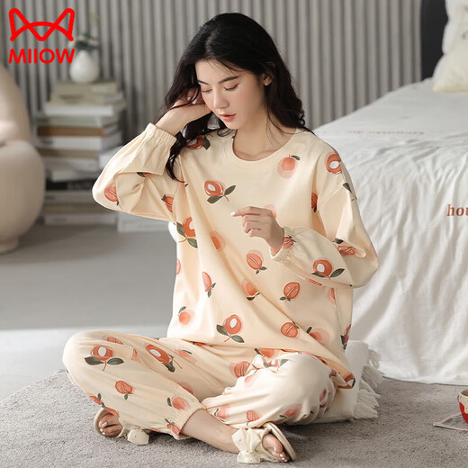 
Catman (MiiOW) spring and autumn pajamas for women pure cotton long sleeve Korean cute cartoon two-piece set for students summer autumn and winter home clothing GXT9928 M (recommended 75-95Jin [Jin equals 0.5 kg])