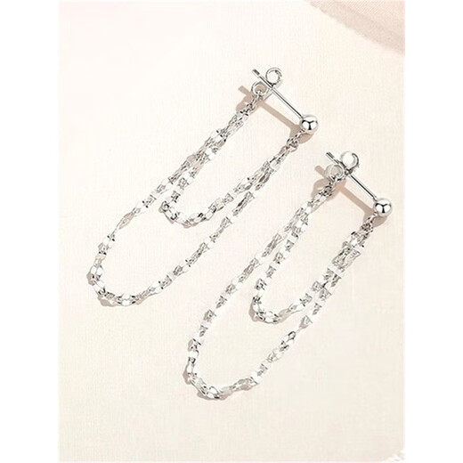 Nilan Fat Donglai same style pt950 platinum ear wire PT950 lip chain earrings for women ins long chain Korean design white