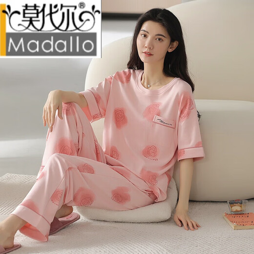 莫代尔睡衣女夏季棉薄款短袖长裤夏天甜美少女套装春秋可外穿家居服 YZ9712 M 女(80-100斤)
