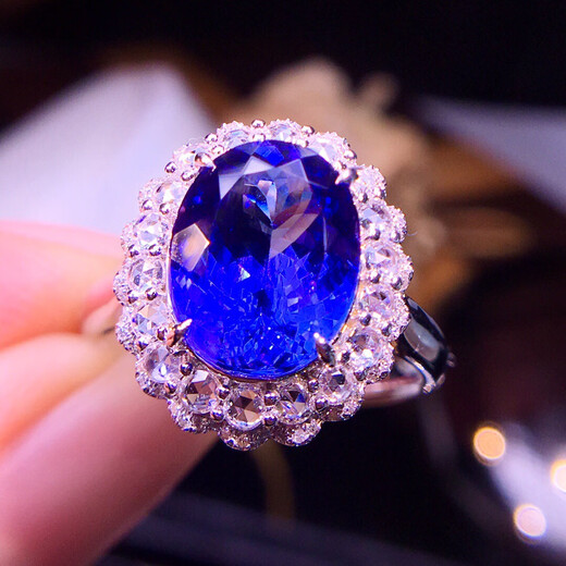 Shien 18k gold inlaid natural oval 5A tanzanite ring for men and women, Valentine's Day birthday gift