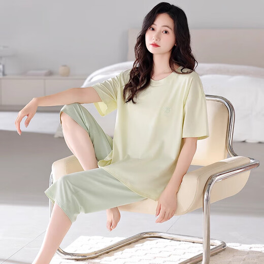 莫代尔睡衣女款2025新款夏季莫代尔棉带胸垫女士短袖清雅家居服夏天 LZS:6210兰花紫英文 L 【吸湿透气】