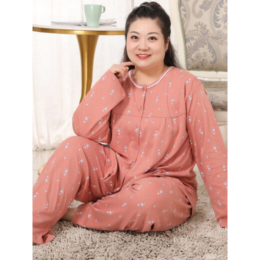 粟茝特大码睡衣女300斤夏春秋季女士睡衣特大码300斤长袖加肥加大码中 圆领9274锈红 XL (135160斤)