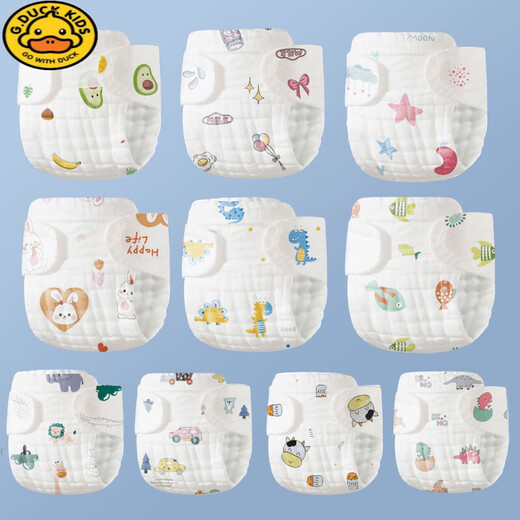 G.duck纯棉纱布尿布裤婴儿尿戒子柔软透气四季可用可水洗机洗重复使用 印花随机 1条装 M码【适合10-20斤 3-9个月)