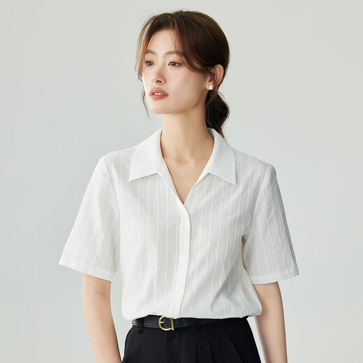 
Inman [all cotton] French Comfortable V-neck Short-sleeved Shirt Women's Summer Commuter Shirt Top Crescent White M