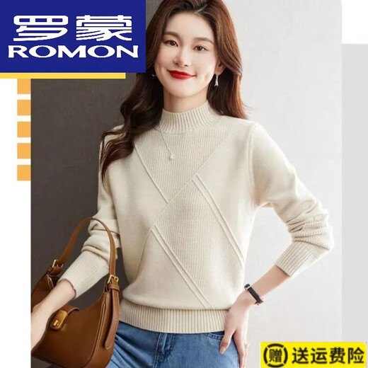 ROMON high-end half-turtle collar fashionable sweater for women autumn and winter 2024 new loose and fashionable inner knitted bottoming shirt camel XL recommended 120-130Jin Jin equals 0.5 kg