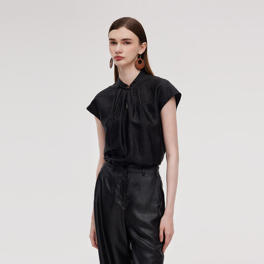 Gloria Xiangyun yarn silk top for women summer new Chinese style national style mulberry silk T-shirt 1E5L3B650 00B black XXS