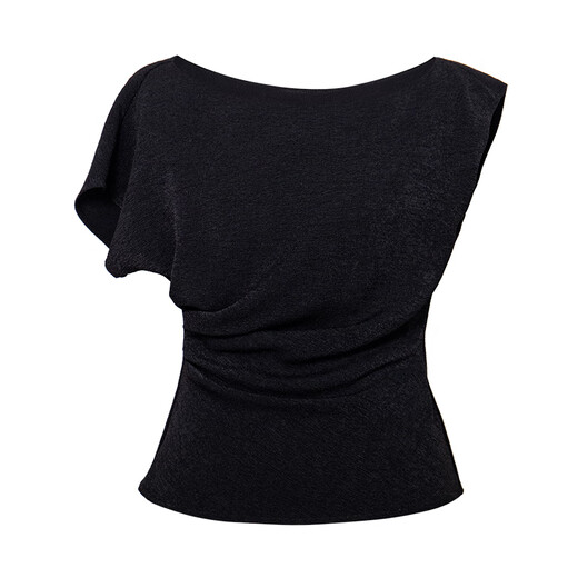 Roeyshouse Camisa de textura de alta gama para mujeres 2025 Diseño de verano Cuerpo delgado de cintura 11973 Black XL