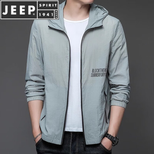 JEEP SPIRIT防晒衣男士夏季新款薄款户外连帽防晒服外套衣 N9928 雾蓝 M 170 105-120斤