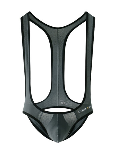 Männer transparent Tanga Ice Seide Mesh einteilige luftheizende Hüfthüschel-Unterwäsche Feste Farbe Slim Sexy Double Tanga Black M.