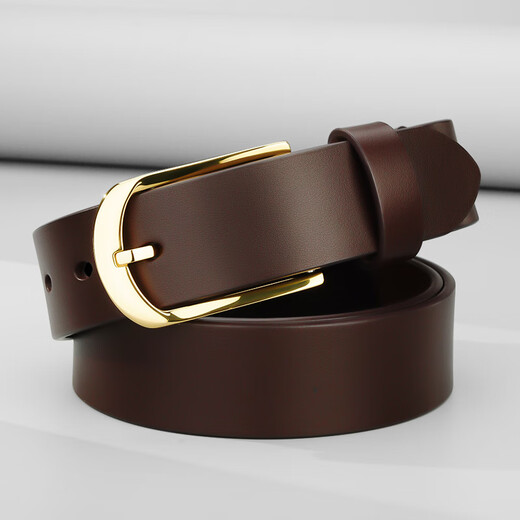 牛当家不锈钢扣皮带男针扣真皮腰带头层牛皮商务百搭高档裤带 金色扣3291咖色 125cm 39-40码/腰围3.2-3.3尺