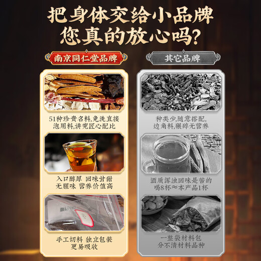 
Tongrentang wine-soaking medicinal materials for men's kidney-nourishing medicinal materials for ginseng deer whip Cistanche 51 flavor wine-soaking health nourishing formula