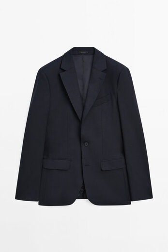 Massimo Dutti autumn new product 2025 men's smart commuter style gentleman wool blended suit jacket 03502502 Navy blue 46 (175/92A) size is small