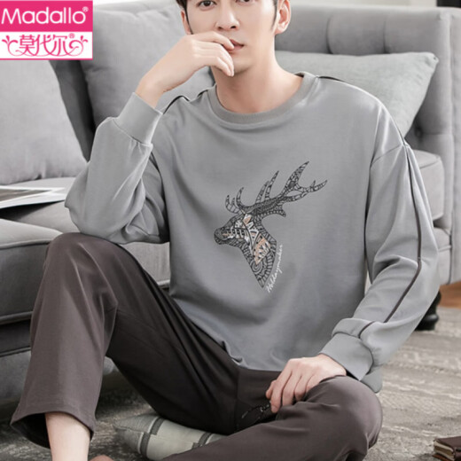 Modal Pyjamas Herren Frühlings- und Herbst-Baumwoll-Teenager langärmelige Baumwolle plus Fett Plus-Größe Herbst- und Winter-Heimkleidung DLFT9928 L 170 Gewicht 120-140jin [Jin ist gleich 0,5 kg] [kostenlose Versandversicherung]