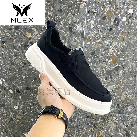 MLEX义薄云天男鞋夏季新款男士一脚蹬软底潮流板鞋时尚百搭运动休闲鞋 黑色【1105】 39