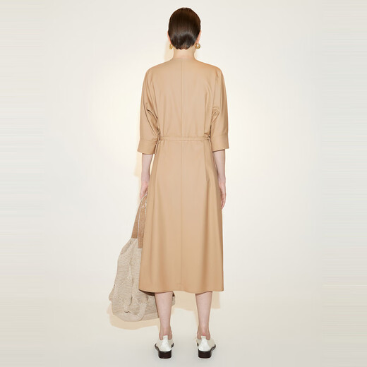 
LESS spring cotton skirt for women casual temperament V-neck waist short-sleeved dress 2N3G14110 254/paper brown XS