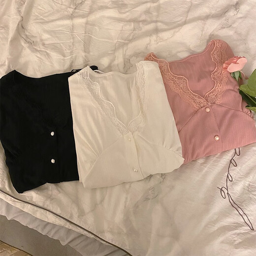 2025 Neue sexy Spitzen-Pyjamas für Frauen im Frühling und Herbst reines Baumwolldünne langärmeliger Anzug Palaststil Home Clothing 1048#Mint Green M.