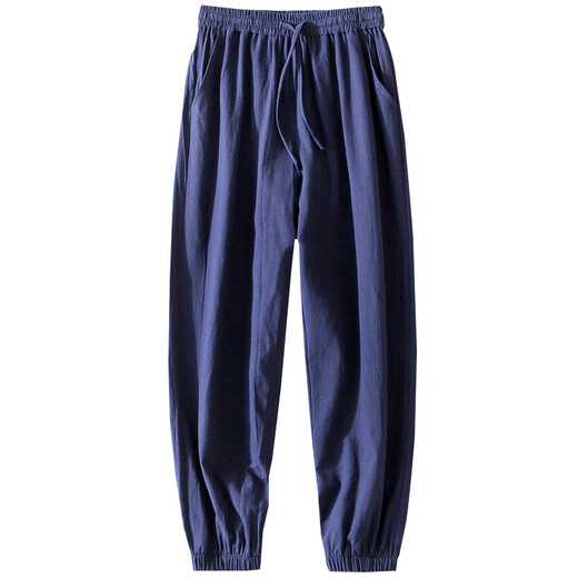 
JEEP SPIRIT pants men's summer thin cotton linen sports pants loose tugs linen pants summer harem pants men's casual trousers dark blue M 90-110Jin[Jin equals 0.5 kg]