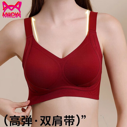 猫人（MiiOW）新品本命年大红色内女无痕聚拢托胸大胸显小胸2025蛇年文胸罩 咖 M 32/70ABC-34/75AB建议80-10