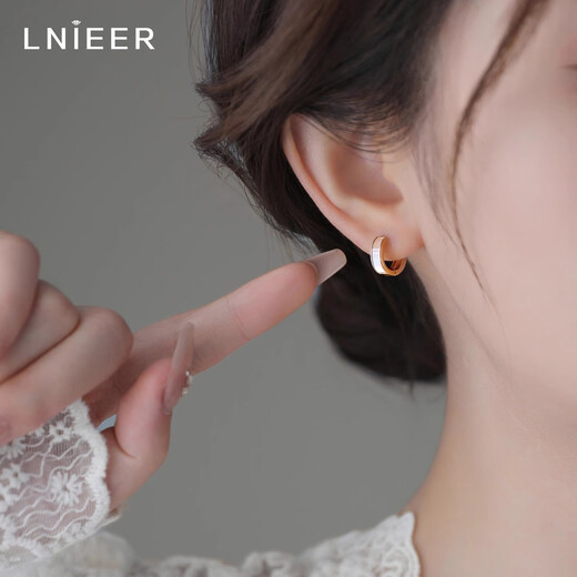 Lnieer925 silver white mother-of-pearl earrings for women 18K gold earrings light luxury high-end plain hoop earrings earrings jewelry K gold mother-of-pearl earrings 925 silver