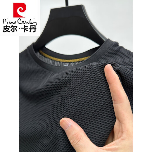皮尔卡丹（pierre cardin）冰丝网眼t恤男士短袖圆领夏季冰感透气吸汗速干运动修身体恤上衣 D6188咖色 M