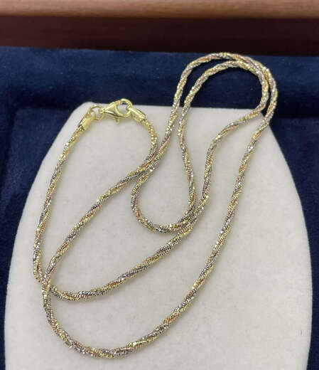 Libiao S925 silver Seiko version k gold craft pendant necklace three-color gold twist chain gold pineapple bead necklace collection gold pig nose chain 50cm long