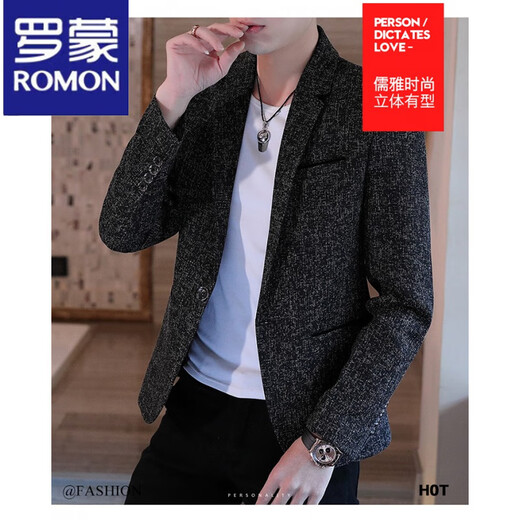 Luo Meng men's casual small suit spring, autumn and winter plus velvet Korean style slim plaid suit handsome single suit jacket trend 613 black M 85-105Jin Jin is equal to 0.5 kg