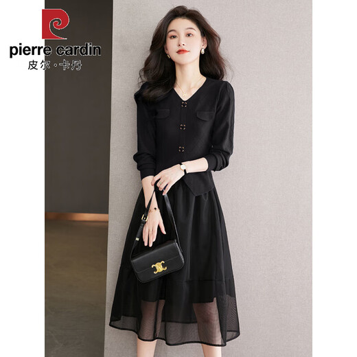 Pierre Cardin 2025 neuer Rock für Frauen Frühling mit mittlerem Länge mit großem Mesh Large Sway Covers Hips A-Line-Rock Gaze Rock Langer Rock Flauschiger Rock lässt Sie schlank aussehen 9902 Langgirlanden Rock Schwarz Durchschnittsgröße (95-130jin [Jin gleich 0,5 kg]))