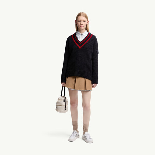Moncler Frauen mit V -Ausck -Baumwoll- und Wolle -Mischpullover - Marine Blue S
