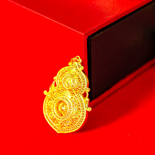 Dewey Fanzu gold-plated silver 999 Fulu Calabash filament hollow diamond pendant, Chinese style classic versatile sweater chain pendant Fulu Calabash filament hollow diamond pendant gold-plated silver (0.6)