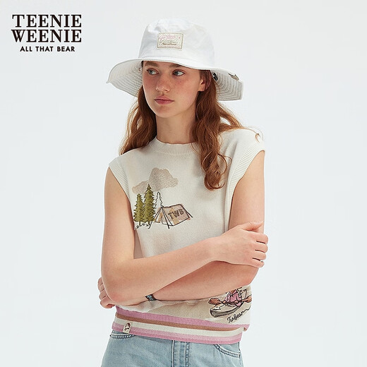 Teenie Weenie小熊女装毛衣2025年夏季新款松弛感柔软舒适刺绣背心 白色 M
