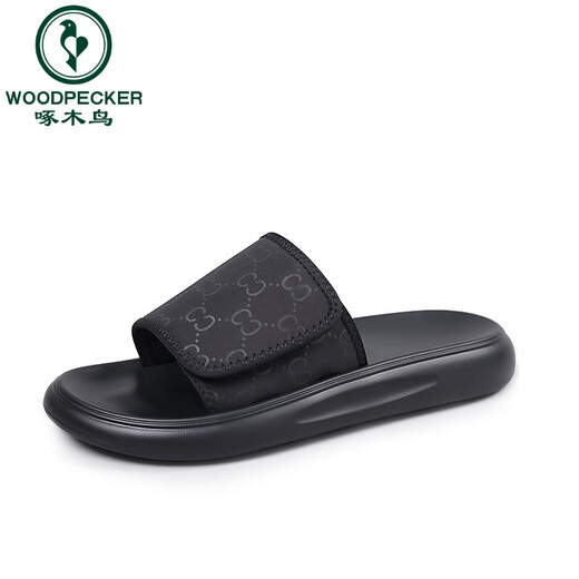 Woodpecker Hausschuhe Herren Sommer 2025 Neue Mode Vielseitige Strandschuhe mit weicher Sohle Herren Outdoor Wasserdicht und Deodorant Hausschuhe Schwarz 6189 38