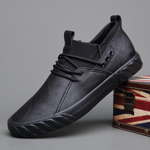 Western Camel (Vancamel) Sommer neue Männerschuhe lässig atmungsaktive High-Top-Lederschuhe Blau Schnüre-up-Low-Top British Herren Trendy Schuhe weicher Sohle vielseitiger SS-9889 Full Black/Official Store Flaggschiff New Produkt 38