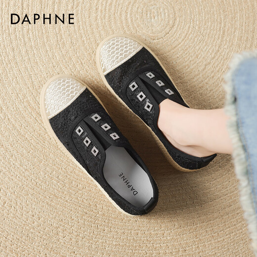 Daphne Mesh Chaussures décontractées pour les femmes 2025 Nouveau été Small Fragrance toile chaussures pour femmes Chaussures pêcheurs à une jambe à pattes simples noir 36