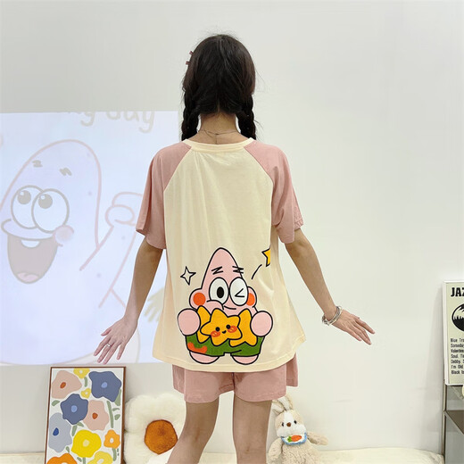 旭杉斯圆领夏季女士薄款甜美公主风睡衣女2025年新款短袖短裤家居服套装 679绿恐龙 M  建议80-90斤
