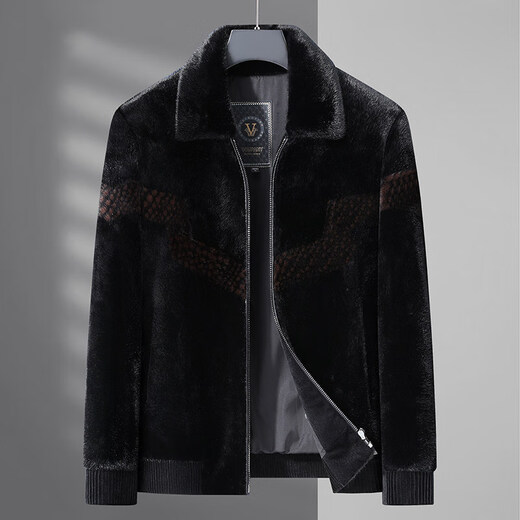 Fat brother plus size plus size men's high-end mink velvet coat warm jacket casual woolen thickened business lapel black 5XL