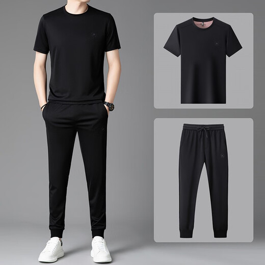 ZHIDOUDOU ice silk short sleeve shorts suit men's summer thin style with handsome casual sports suit including 13601 trousers suit gray M /165