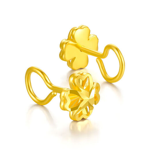 OKZ24K pure gold four-leaf clover earrings gold hollow three-dimensional clover hook earrings for women mini earrings 0.01g four-leaf clover earrings (hook)