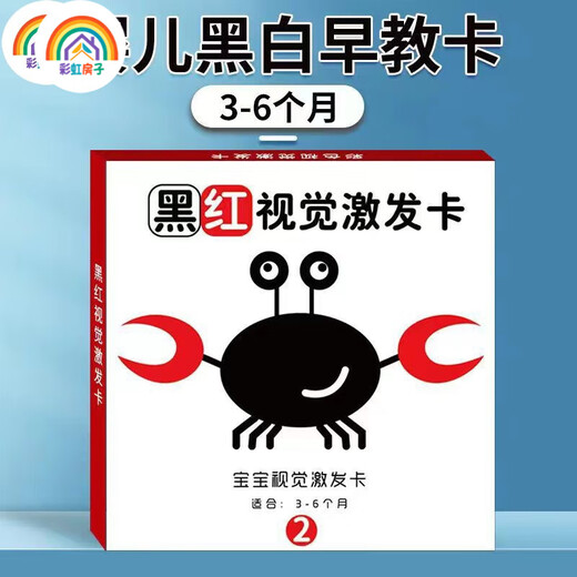 彩虹房子新生婴幼儿黑白早教卡 0-6个月新生儿视觉激发卡训练卡 【黑白+黑红+彩1+彩2】四盒 12cm