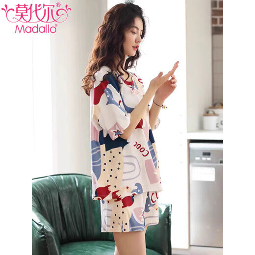 Modal 2025 summer new pajamas for women summer pure cotton short sleeve shorts cotton casual simple student home clothing set Z9859 XL [recommended 115-130Jin [Jin equals 0.5 kg] wear]