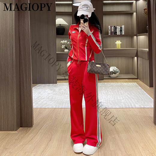 MAGIOPY国际奢侈高档品牌2025春季美式酷辣休闲运动套装女洋气红色短外套 红色两件套 S(100斤以内)
