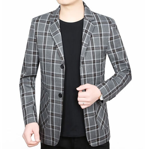 NJSKAKW suit men's middle-aged and young men's small suit tops for spring and autumn suit casual jacket slim fit plaid single thin 866 houndstooth-khaki M 170/88A Recommended 80-110Jin [Jin equals 0.5 kg]