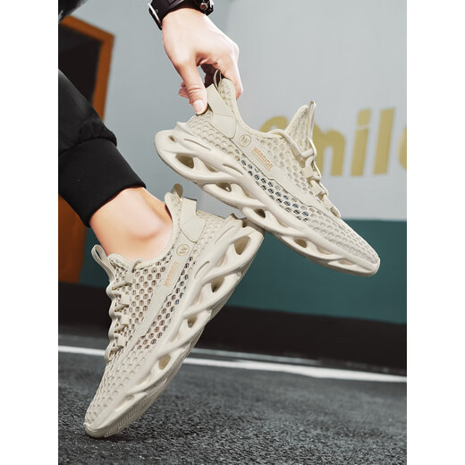 Huili summer men's shoes ice silk mesh breathable shoes men's super light stomp feel sports coconut shoes running hollow black [Autumn and winter waterproof style] YC3893 40